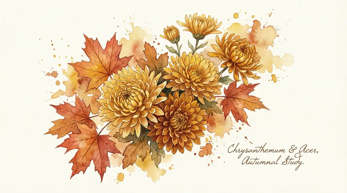 秋日菊花水彩画 - 探花